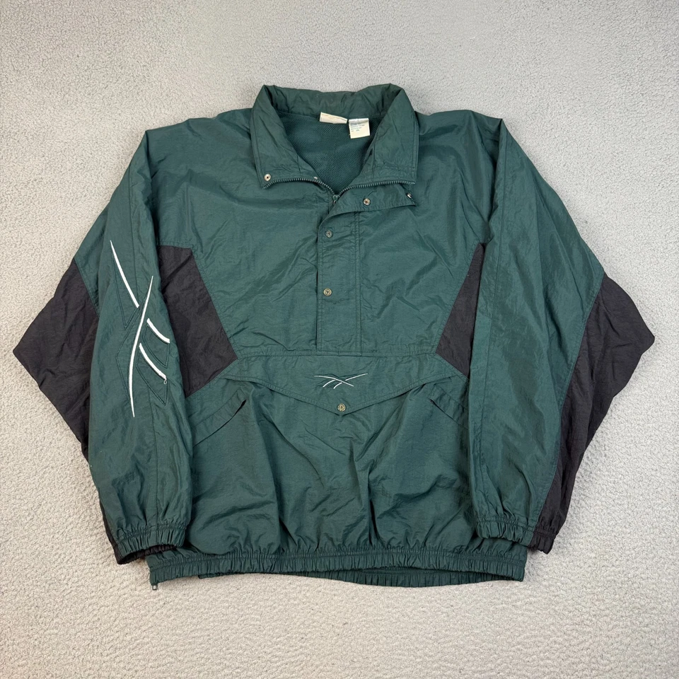 Vtg 90s Reebok 1/2 Zip Pouch Windbreaker Pullover Nylon Jacket Men's 2XL Lined - Image 1 of 4