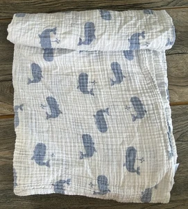 Nordstrom Baby Whale Blanket Swaddle Muslin Lovey Security Nautical Ocean - Picture 1 of 6