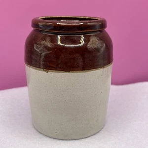 Vintage Two Tone Ceramic 4" Crock Beige & Brown - Picture 1 of 6