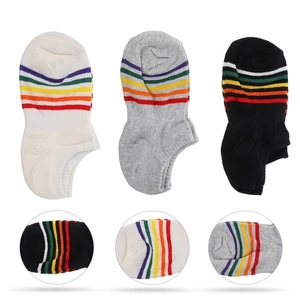 3 Paar Damen Bootssocken Regenbogen Streifen Baumwollsocken flacher Mund - Bild 1 von 12