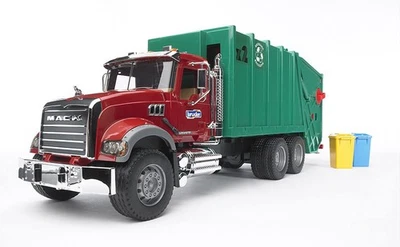 Bruder Mack Granite Garbage Truck 116 Red Green Toy With Functional Features - Image 1 of 4