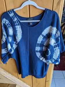 Women's INC Int'l Concepts Top, Sz L, Blue Tie-dye Sequin Studded Lightweight  - Picture 1 of 10