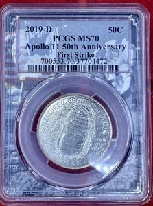 2019-D Apollo 50th Anniversary PCGS MS70 Half Dollar Coin, FIRST STRIKE - Picture 1 of 2