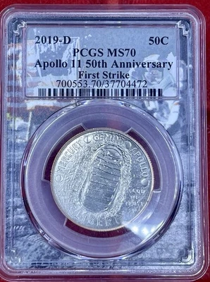 2019-D Apollo 50th Anniversary PCGS MS70 Half Dollar Coin, FIRST STRIKE - Image 1 of 2