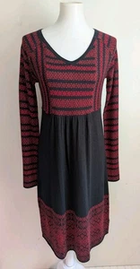 Natural Reflections Fair Isle Sweater Knit Dress M Red Black Nordic Wool Cotton - Picture 1 of 10