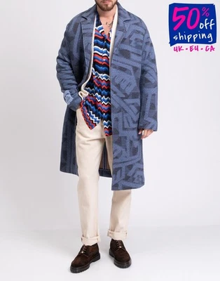 RRP €1113 McQ BY ALEXANDER McQUEEN Jacquard Knit Coat Size XS Geometric Blue  - Image 1 of 4