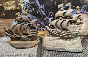 Vintage Gusseisen Paar Buchstützen Segelschiffe - Bild 1 von 11