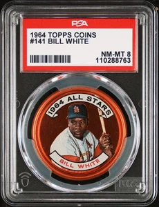 1964 Topps Baseball Coin Pin 141 BILL WHITE St Louis Cardinals PSA 8 NM-MT - Picture 1 of 2