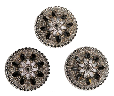 3 Victorian Glass Buttons ~ Flower Center ~ Intricate Design ~ Facet Beaded Edge - Image 1 of 4