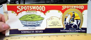 Vintage Original Spotswood Fadenlose Bohnen 1 Pfund Dosenetikett, tolle Grafik - Bild 1 von 4