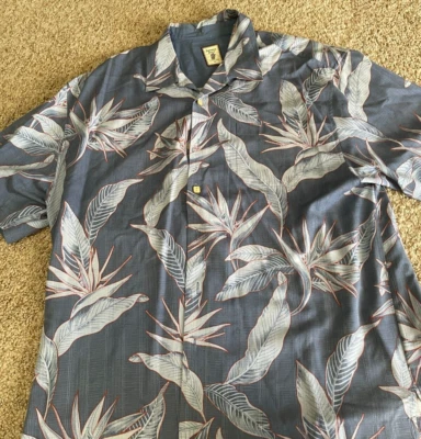 Ямайка Jaxx 100% шелк гавайская рубашка мужчин XXL синий пуговицах коротким рукавом цветочный - Изображение 1 из 4