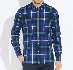 Camicia a maniche lunghe Fred Perry da uomo grande formale/casual a scacchi taglia S/M M3265-126 - Foto 1 di 4