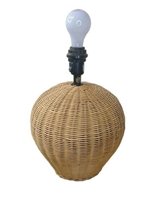Wicker Woven Natural Rattan Table Lamp Decorative 15" Tall Boho No shade - Picture 1 of 11