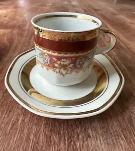 Teetassen mit Untertassen Tschechien gold vergoldet Forum Rucni Prace Servieren für 2 - Bild 1 von 11