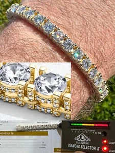 Real Iced 5mm MOISSANITE Tennis Bracelet 14k Gold Over 925 - Stones On All Sides - Picture 1 of 22