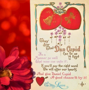 Postcard Antique 1900s Valentines Day Art Deco Cupid Marriage Proposal Poem - Picture 1 of 8
