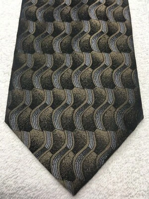 Gravata masculina Platinum Designs marrom cinza e preta 4 x 59 nova sem etiquetas - Imagem 1 de 4