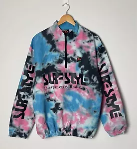 Vintage Surfstyle Windbreaker Pullover Pink Blue Tiedye 1/4zip - Mens L - Picture 1 of 9