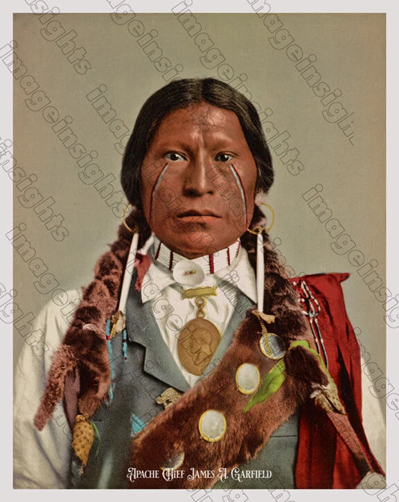 APACHE CHIEF J.A. GARFIELD Color Restored 1899 Photochome 8x10 Reprint - Image 1 of 1