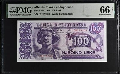 Albania 100 Leke 1996 P 55 c Gem UNC PMG 66 EPQ TOP POP - Image 1 of 3