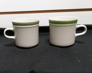 2 Mid Century Modern Green Leaves173 Stoneware by Sigma Coffee Cups Japan - Picture 1 of 8