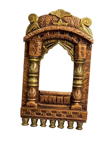 Colgante de pared de madera artesanal Jharokha | Marco de decoración tradicional indio - Imagen 1 de 10