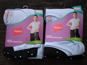 2 Packs Hanes  Essential Knit Tee and Pants Pajama Set Size S/M  Tagless Comfort - Picture 1 of 7