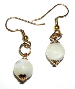 EARRINGS GT Wires Dangles Genuine Stone Balls CLASSIC WHITE PEARL MOP - Picture 1 of 1