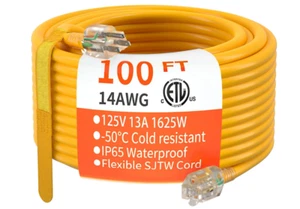 Cable de extensión HUANCHAIN 100 pies calibre 14/3 resistente al aire libre impermeable - Imagen 1 de 7