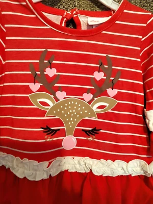 Vestido de vacaciones Little Lass Infantil Reno y Corazones Talla 18 Meses Nuevo con etiquetas Foto 1 de 4