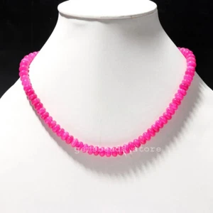 925 Sterling Silver Hot Pink Chalcedony Smooth Dainty 8-9MM Crystal Necklace 18" - Picture 1 of 11