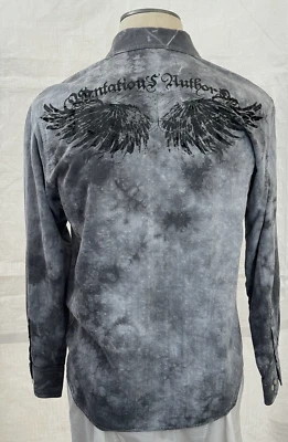 Eighty Eight Grey Tie-Dye Cross Wings Cyber Grunge L/S Button Up Men's Size M - Image 1 of 4