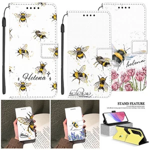 For Samsung Galaxy A55 A16 S24 S23 FE Personalised Bee Phone Case Leather Cover - Picture 1 of 51