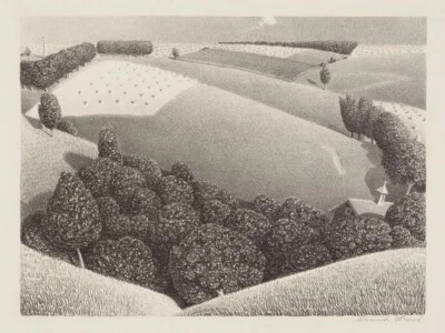 July 15 : Grant Wood : 1938 – Art Print American Regionalist Stone Lithograph - Image 1 of 2