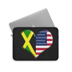 Laptop Sleeve Jamaican American Flag Heart Black Case Bag 12",13", or 15" Cover - Picture 1 of 10