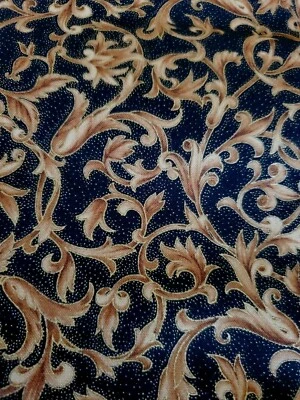 Sewing Fabric Moda Black Leafy Scroll Mettalic Gold 1ydx45" Premium Cotton - Image 1 of 4