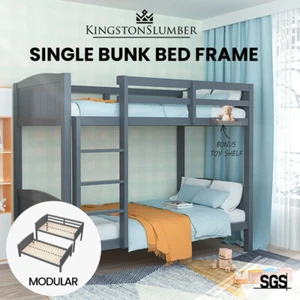 KINGSTON SLUMBER Bunk Bed Single Frame Wooden Timber Kids Bed Furniture in Grey - Picture 1 of 11