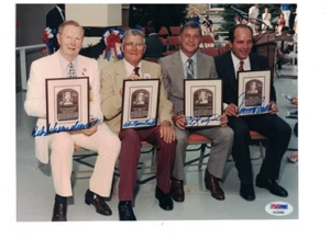 Carl Yastrzemski Johnny Bench Schoendienst Barlick Signed 8x10 HOF Photo PSA/DNA - Picture 1 of 2