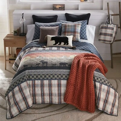 Donna Sharp Morning Path Lodge Cabin Bear Moose QUEEN 3-Pc Quilt Set & Throw - Image 1 of 4