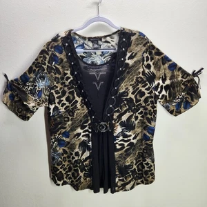 Appointments Women’s Blue Flower Animal Print Top Pull Over +Size 3X - Picture 1 of 5