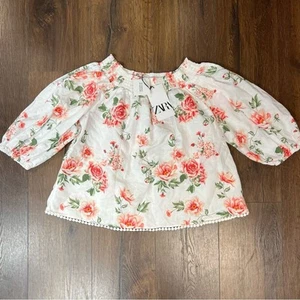 🆕 Blusa Floral Rosa Mezcla Lino ZARA NUEVA TALLA MED - Imagen 1 de 5