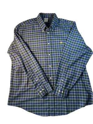 Brooks Brothers XXL Blue Plaid Non-Iron Stretch Cotton Oxford Men's Sport Shirt - Image 1 of 4