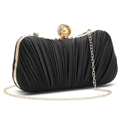 Clutch Purses for Women Evening Bag Pleated Satins Clutch Purse Luxury Black - Изображение 1 из 4
