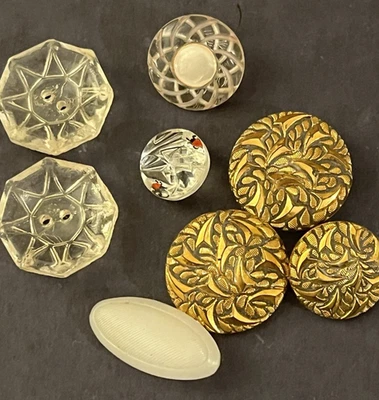 8 VTG Antique Decorative Glass Buttons-Milk Glass, MOP, Lady Bug Carving & More - Image 1 of 4