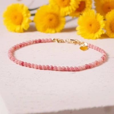 Natural Rhodonite Stone Bracelet 3mm Pink Crystal Gemstone Woman Bracelet Gift - Image 1 of 4