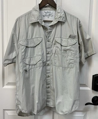 "Camisa de pesca Columbia PFG para hombre bronceada mediana cabeza de hueso ventilada pecho 46""" Foto 1 de 4