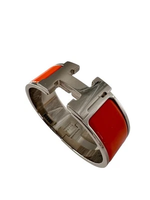 Hermés Armband Clic Clac H Silber Orange breit Armreif Unisex Edelstahl Geschenk - Bild 1 von 4