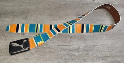 Cinturón de cuero a rayas naranja verde azulado deportivo PUMA Rudolf Dassler para hombre L grande difícil de encontrar Foto 1 de 4