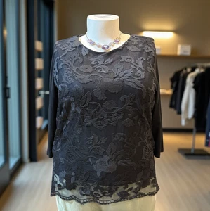 Top Draper's & Damon's Petites Talla PXL Negro Encaje Elegante Cuello Redondo Manga 3/4 - Imagen 1 de 7