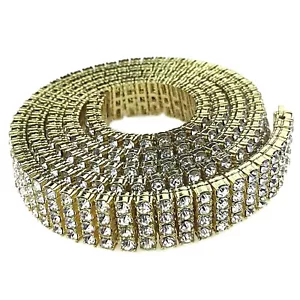 Men's Pharaoh Chain Four Row CZ Gold Plated Iced Bling Out 4 Rows Necklace 32" - Picture 1 of 10